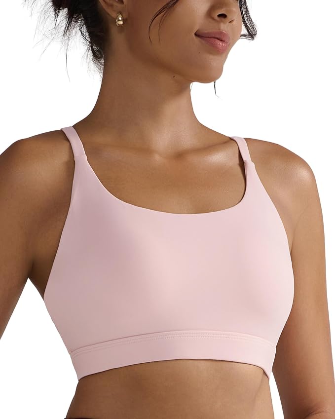 RUNNING GIRL Sports Bras for Women,Light Impact Molded Cup Strap Sports Bra with Sewn in Pads,Best for A-C Cup