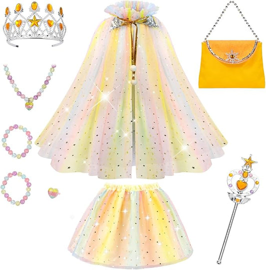 Meland Princess Dress up Clothes for Girl, 11Pcs Princess Cape with Kid Crown Toys,Dresses for Girl 3,4,5,6,7,8 Birthday Gift