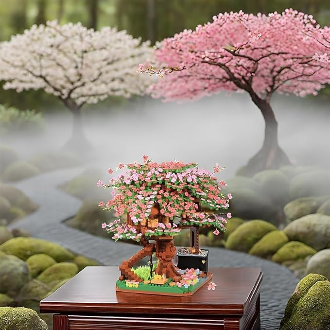 Cherry Blossom Tree Building Block Set Gift for Adults Girls Boys 14+, Cherry Bonsia Treehouse Micro Building Blocks, Japanese Sakura Flowers House 2138PCS