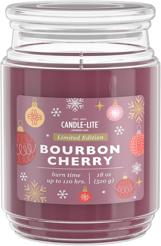 Candle-lite Holiday Scented Candles, Bourbon & Maraschino Cherry with Almond, 18 oz Single-Wick Jar, Proudly Poured in USA, Christmas Home Decor, 110 Hours of Burn Time, Holiday Gift for Men and Women