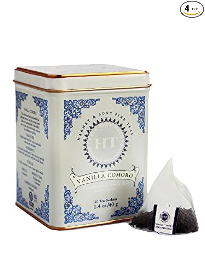 Harney and Sons Fine Tea, Vanilla Comoro, 20 Count (Pack of 4)