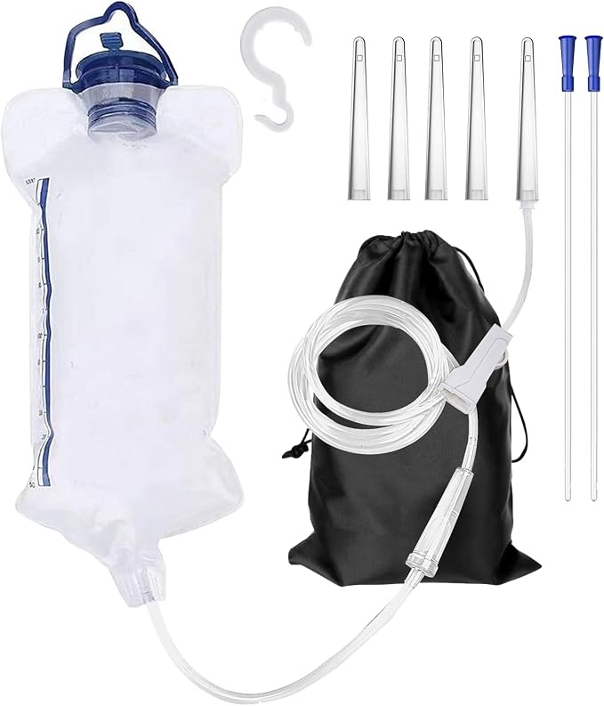 Enema Kit Anal Douche Bag 7Pcs Enema Nozzle Colon Intestinal Tube for Water Organic Coffee Colon Cleansing, Enema Bag Cleaning Kit Enema Tips Anal Anus Cleaner Rinser Irrigator