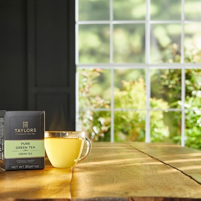 Taylors of Harrogate Pure Green Tea Individually Wrapped Bags, 20 Count (Pack of 6), Delicate, Mellow and Crisp, Caffeinated, Enjoy Hot or Iced, 120 Teabags Total