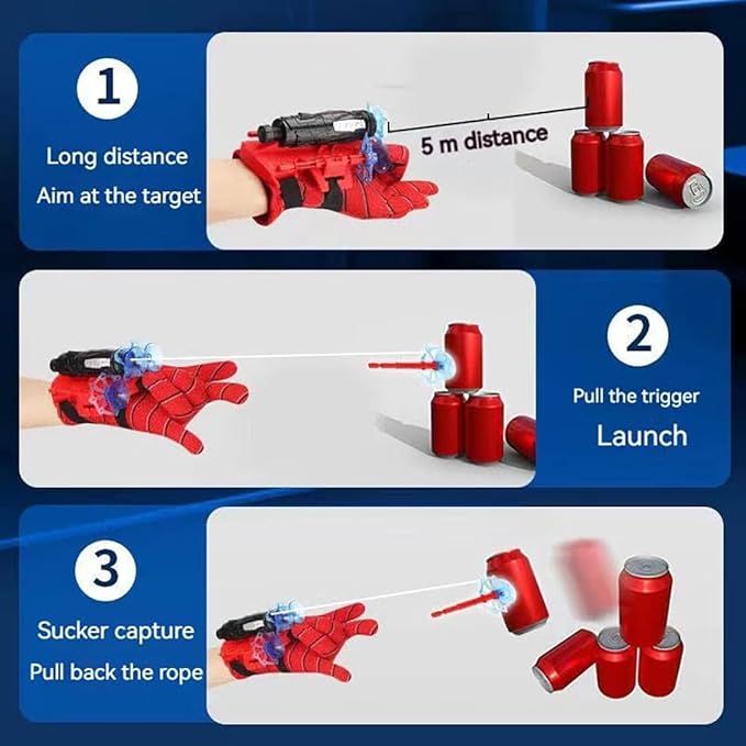 2 Pcs Red Spider Silk Wrist Launcher - High-Precision Web Shooter for Cosplay, Roleplay & Outdoor Fun - Adjustable Strap, Durable Design, Safe for Kids& Adults