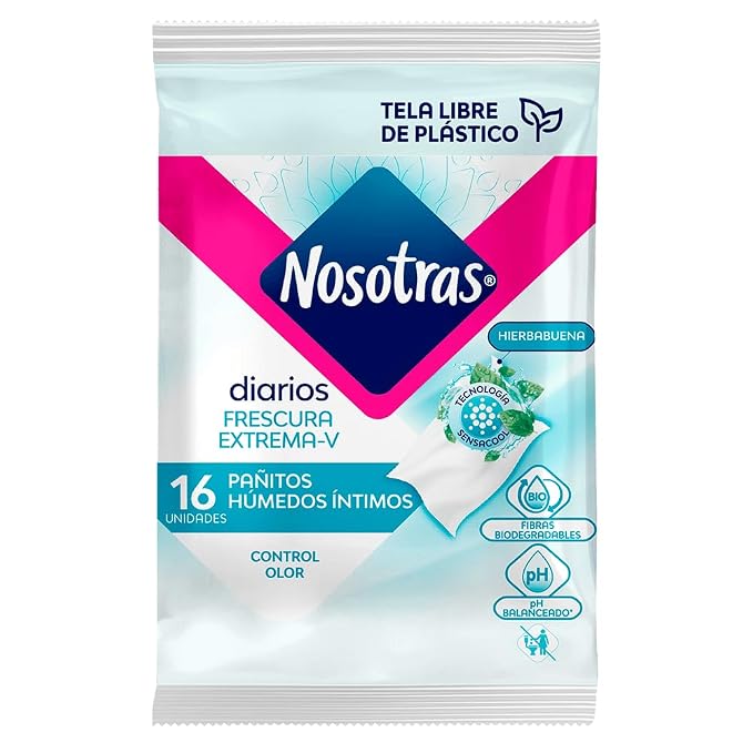 Feminine Wash Nosotras Set Intimate Soap And Wet Wipes Peppermint | Kit Jabon Intimo y Pañitos Humedos Hierbabuena Frescura Extrema-V Colombia (6.76oz - 200ml)