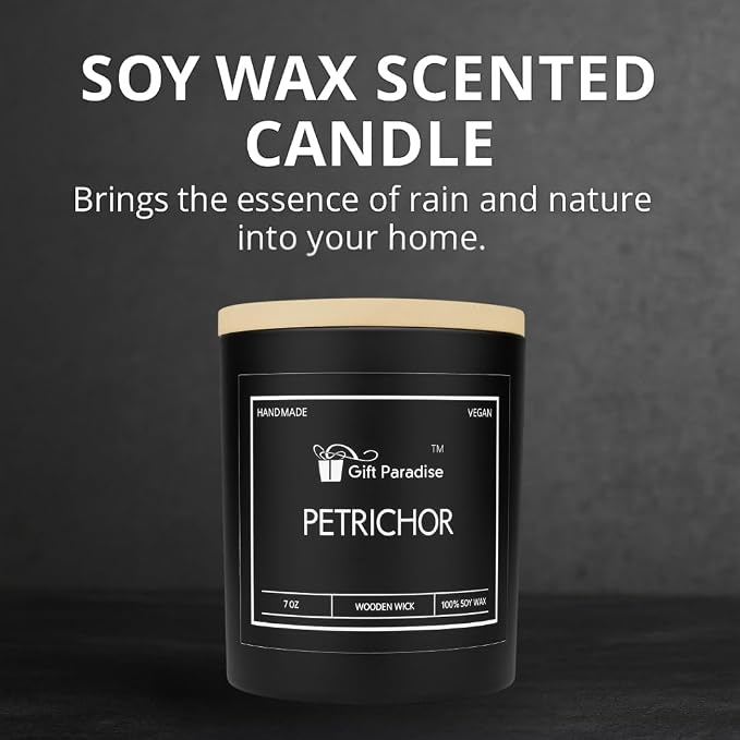 After Rain Candle (Petrichor) – 7 oz Soy Wax Candle with Wooden Wick, Fresh Earthy Rain Scent, Long Lasting Burn, Calming Nature Aroma, Luxury Glass Jar Gift for Home & Office
