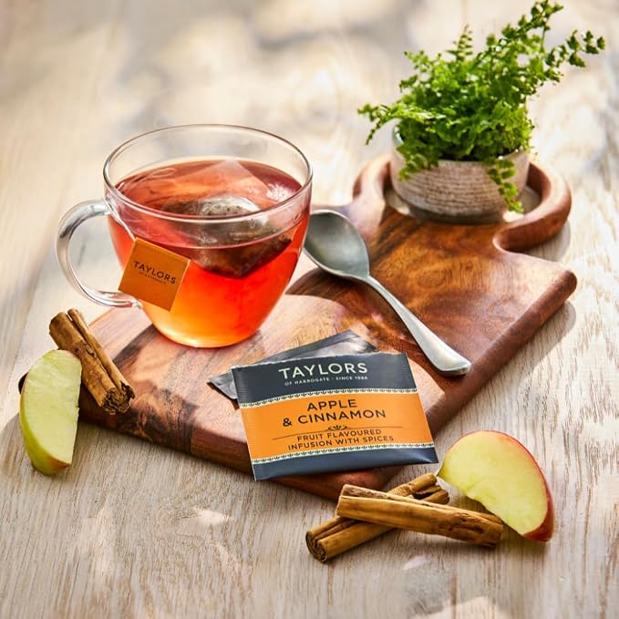 Taylors of Harrogate Apple & Cinnamon, Herbal Tea, Individually Wrapped Bags, 20 Count (Pack of 1), Spiced, Fruity & Sweet, Caffeine-Free, Enjoy Hot or Iced, 20 Teabags