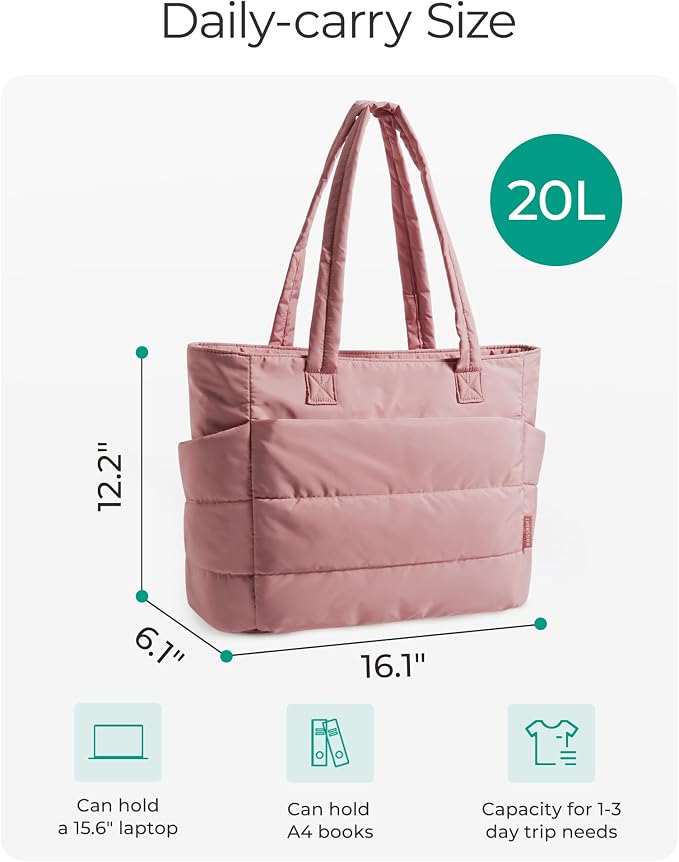 BAGSMART Tote Bag for Women, Lightweight Puffy Tote Bag with Compartments Shoulder Bag Handbag for Travel, Work, Gym | Lightweight