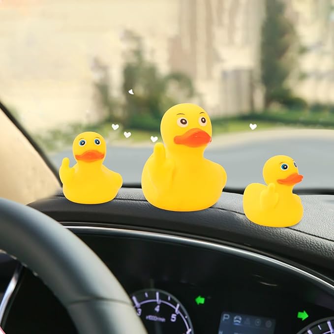wonuu 3pcs Rubber Duck Car Mid-Finger Duck Ornament Dashboard Decorations Bathroom Duck Rubber Ducky Funny