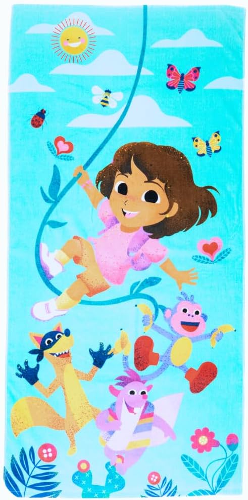 Dora The Explorer Kids Super Soft Cotton Bath/Pool/Beach Towel, 58 in x 28 in, (Offically Licensed Product) by Franco