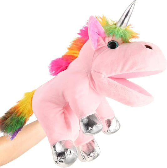 Animal Hand Puppets 12 Inch Unicorn Plush Dinosaur Animals Hand Puppet Toys Role-Play Toy Puppets for Kids Storytelling Imaginative Pretend Play Teaching Preschool(Pink Unicorn)