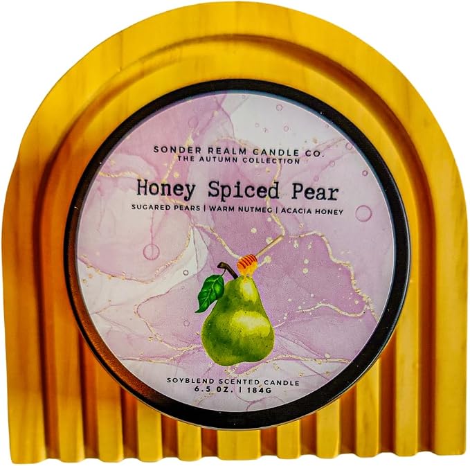 Honey Spiced Pear Candle 6.5 oz. Scented Soy Candle for Home, Gifts for Women & Men, 25-30 Hours Burn Time