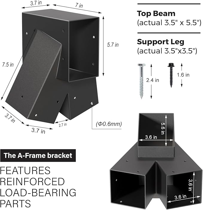 Heavy Duty Swing Sets Bracket Kit, Including 2 A-Frame Swing Set Brackets and 4 Swing Hangers, for Playground Equipment Mounting Parts, Porch, Yard (Black)