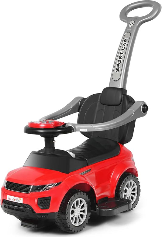 GLACER Push Cars for Toddlers 1-3, 3-in-1 Kids Sliding Car with Detachable Guardrail, Horn, Music, Lights, Storage Box and Anti-Roll Design, Ride on Push Car for Boys Girls (Red)
