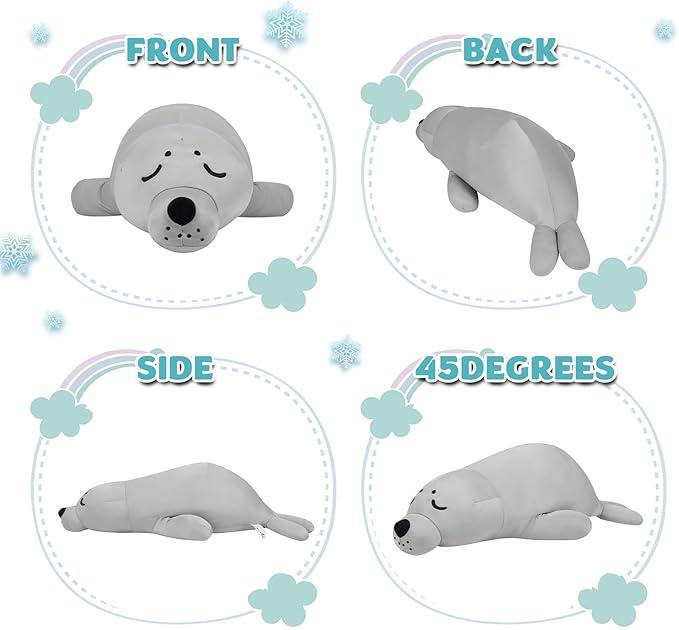 My OLi 18'' Seal Cooling Stuffed Animal Pillow Coolable Stuffed Seal Pillow Soft Chill Plush Hugging Pillow Plush Toys Gift for Kids Adults