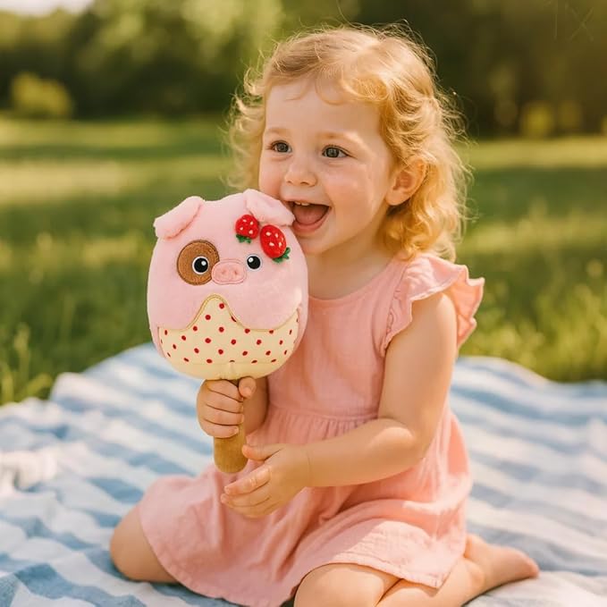 Strawberry Ice Cream Plush Pillow with Adorable Pig Topping Soft Cuddly Stuffed Animal Toy for Kids Birthday Gift for Boys and Girls
