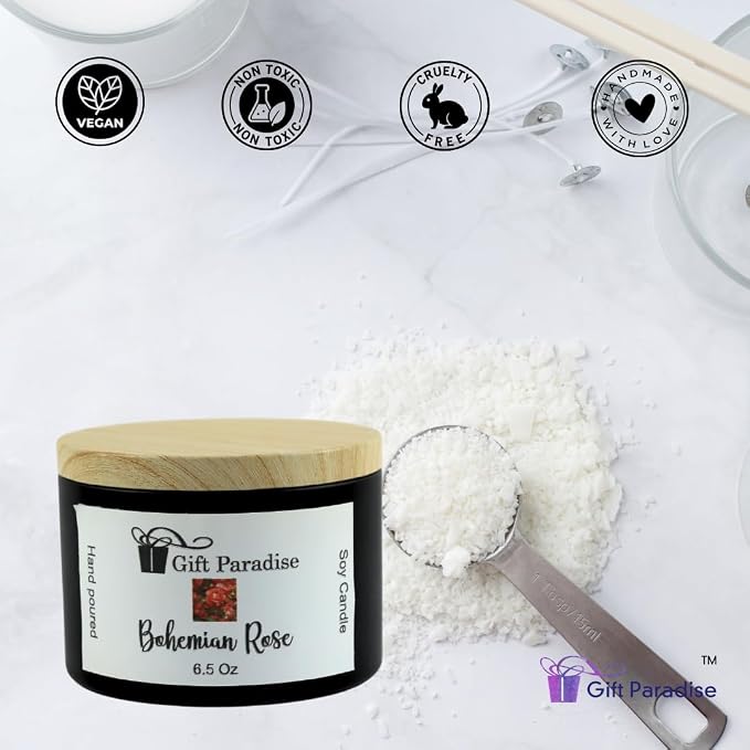 Bohemian Rose Soy Wax Candle in Black Metal Tin, 6.5 oz, Cotton Wick, Rose Garden, Floral Scented Candle