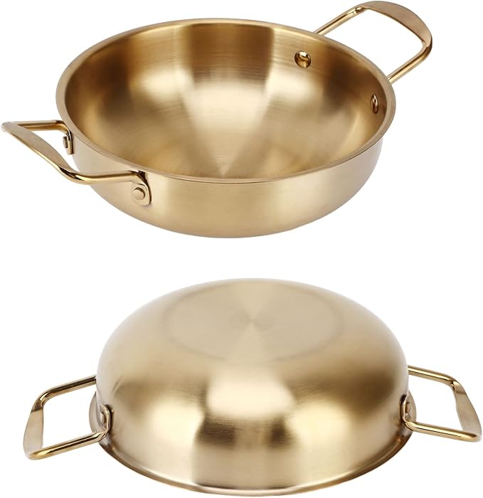BestAlice Economy Mixing Bowl Gold Korean Ramen Noodle Pot with Handles Stainless Steel Everyday Pan Portable Kitchen Cooking Pot for Household(inner diameter 22cm)