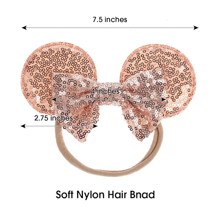 JIAHANG Mouse Ears Sequin Bow Nylon Hairband, Hair Bow Nylon Headband, Soft Elastic Costume Headwear for Baby Girl Newborn Toddler, kids, Party Supplies
