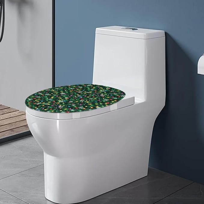 Toilet Seat Cover, Machine Washable Reusable Toilet Seat Cover, Fits Most Round, Elongated and Oval Toilet Lid Cover-Christmas Tree