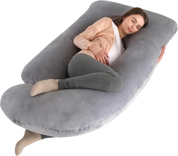 ALLOPERA Pregnancy Pillow, Full Body Maternity Pillow 57 inch, with Removable Washable Cover - Sleep Support for Legs, Back, Neck, Shoulder, HIPS, Belly for Pregnent Women, Velvet Cover(Grey)