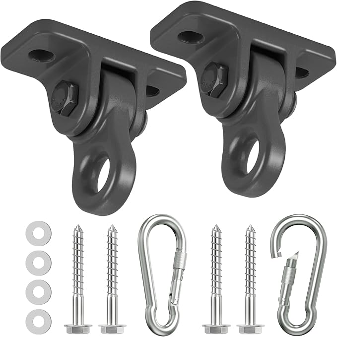 Heavy Duty Porch Swing Hangers Kit, with Screws Bolts for Wooden Sets Playground Porch Patio Yoga Seat Indoor Outdoor Hanging Snap Hooks (2 Pack Black)