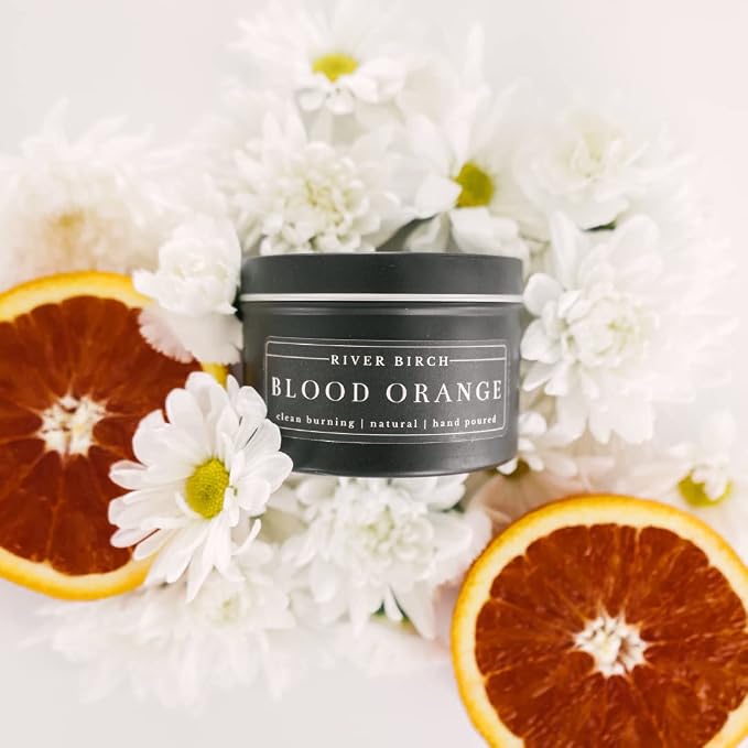 River Birch Candles Blood Orange Scented Candle | Premium, All-Natural, Non-Toxic, Soy Candles | 8 oz. Black Matte Tin Travel Candle
