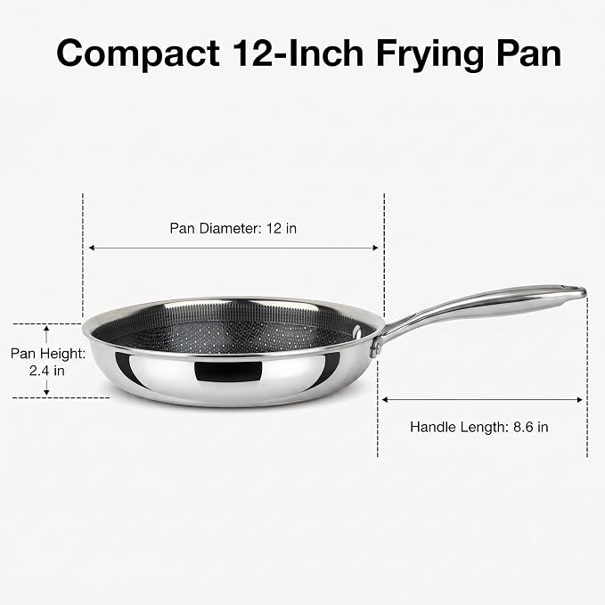 imarku 12 Inch Non Stick Frying Pans, Healthy Hybrid Ceramic Frying Pans | PFOA Free, Non Stick Skillets for Gas, Electric, and Induction, Dishwasher & Oven-Safe Stainless Steel Frying Pan