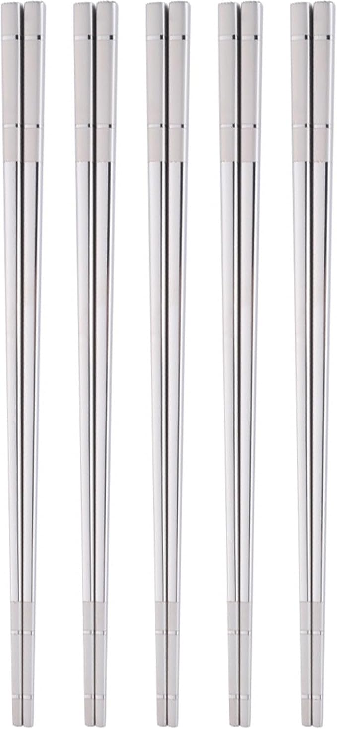 Reusable Stainless Steel Chopsticks,Dishwasher Safe , Easy to Use(5 PCS,Silver)