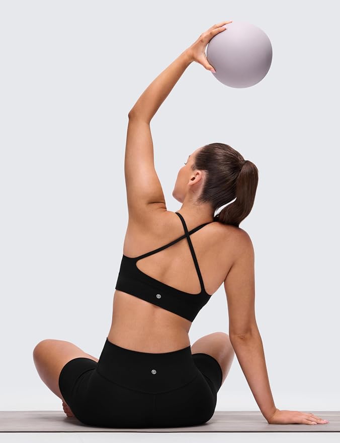 CRZ YOGA Butterluxe Thin Straps Cross Back Longline Sports Bras for Women - Padded V Neck Yoga Crop Top