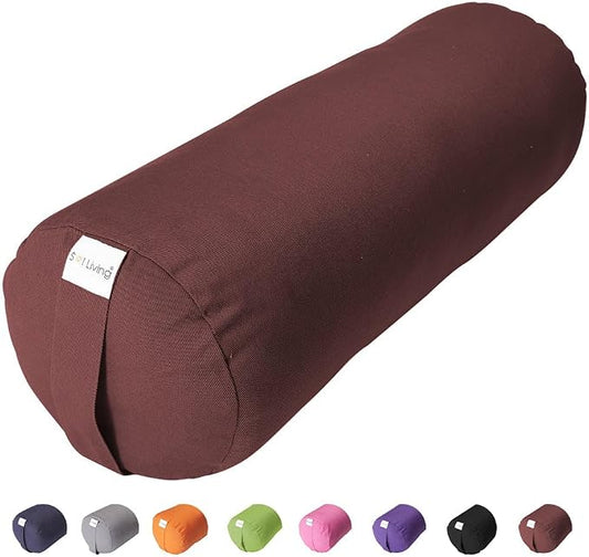 Sol Living Yoga Bolster Pillow for Restorative Yoga, 100% Cotton Meditation Cushion, Extra Firm Support Bolster for Yoga Body Pillow with Removable Washable Cover and Carry Handle
