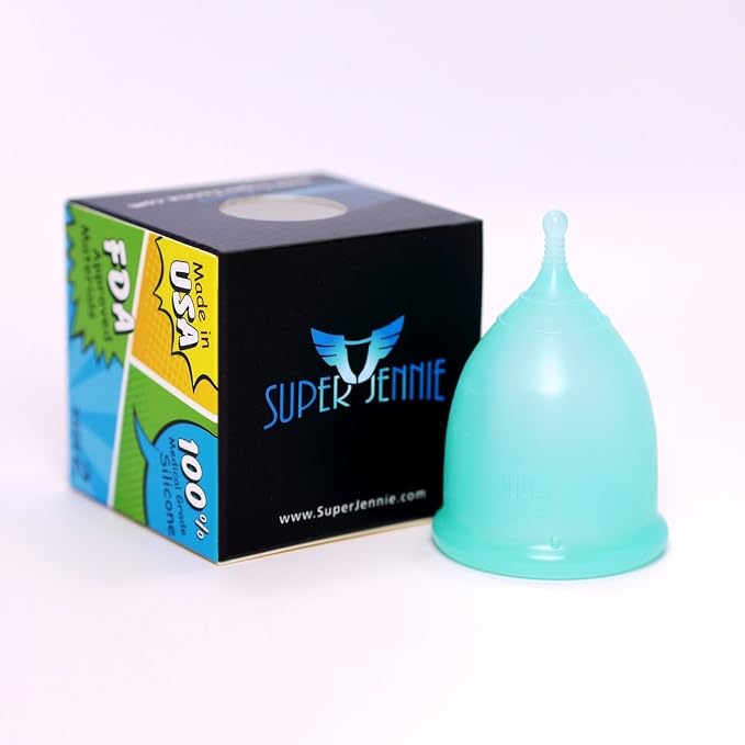 Super Jennie Menstrual Cup - Large Capacity Period Cup for Heavy Flow, Sensitive Bladder Users, Soft, Flexible, Tampon Pad Alternative - Large Teal