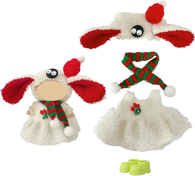 5 Pack Christmas Doll Clothes Set for 15-18cm Plush Toys – Santa, Reindeer, Snowman Costumes with Shoes, Scarves & Glasses Accessories (No Dolls) (Christmas Outfit)