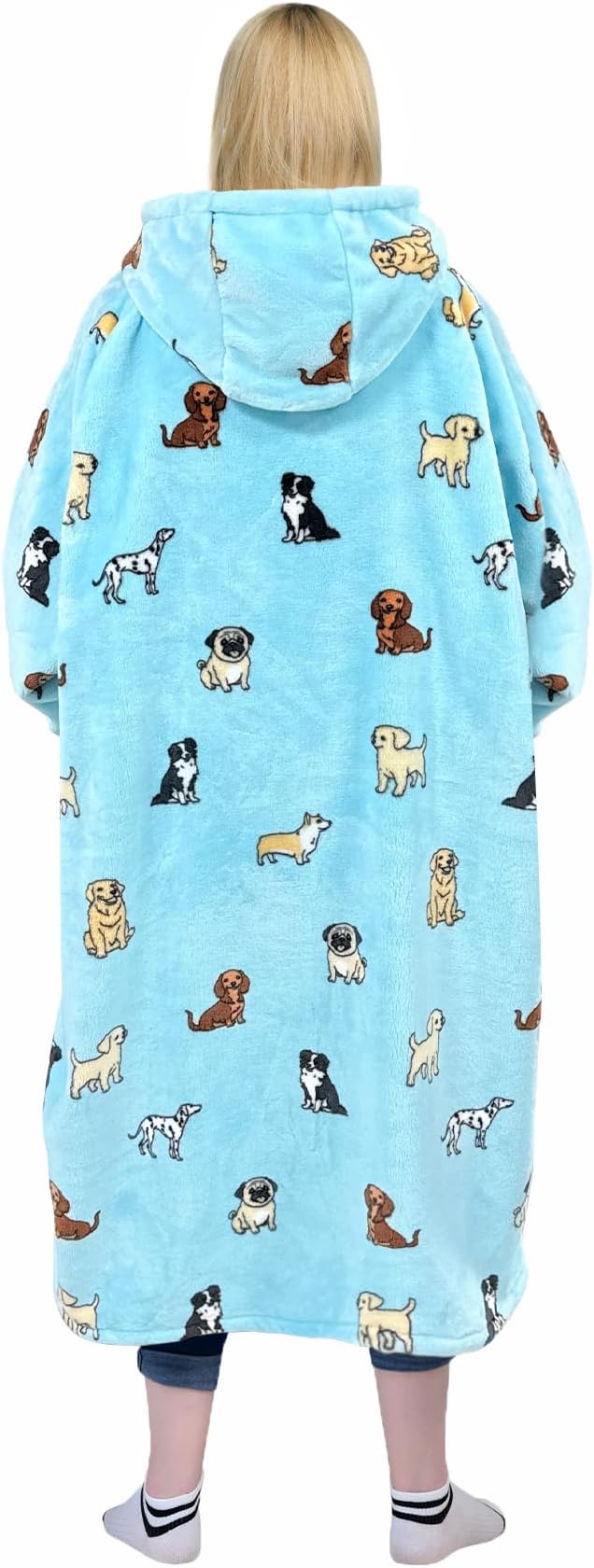 Waitu Wearable Blanket Sweatshirt Gifts for Women and Men, Warm and Cozy Giant Blanket Hoodie, Thick Flannel Blanket with Sleeves and Giant Pocket - Light Blue