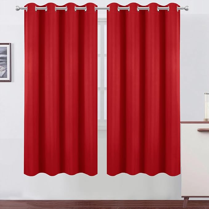 LEMOMO Blackout Curtains 66 x 72 Inch Long Bright Red Curtains Set of 2 Panels Room Darkening Curtains for Bedroom and Living Room