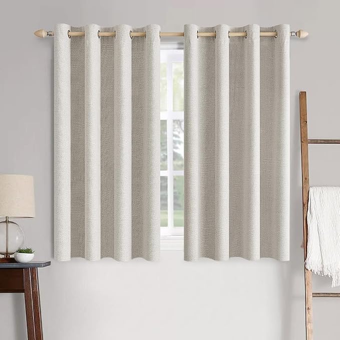 MIULEE Linen Textured Curtains for Bedroom Solid 100% Blackout Thermal Insulated Cream White Grommet Room Darkening Curtains & Drapes Luxury Decor for Living Room 52 x 54 Inch (2 Panels)
