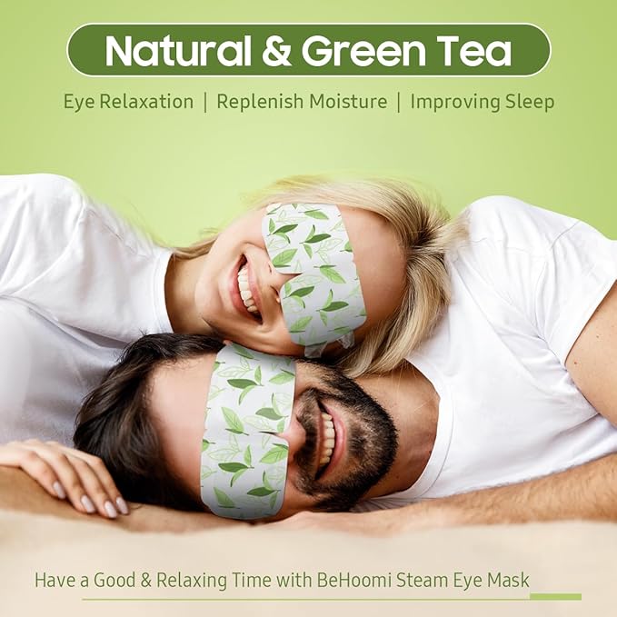 BeHoomi 20Packs Steam Eye Mask, Heated Eye Mask Warm Compress for Eyes, Disposable Self Heating Steam Mask for Sleep, Spa, Travel Essentials, Relaxation Gifts for Women, Mothers Day Gifts (Green Tea)