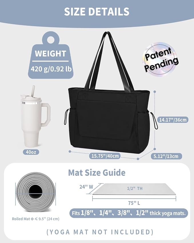 sportsnew Yoga Mat Bag Tote Yoga Gym Bags For Women Men with Waterproof Wet Pocket & Hook-and-loop, Quick Access Storage Yoga Mat Bag Carrier