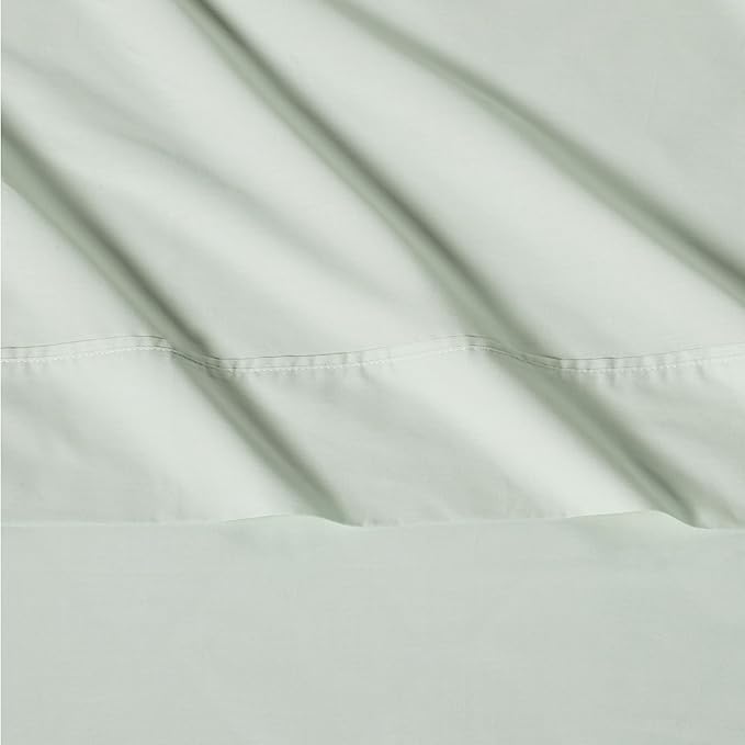 Amazon Basics 100% Organic Cotton Kids' Sheet Set with Pillowcase, Queen Size, Pale Sage Green Fox Pattern