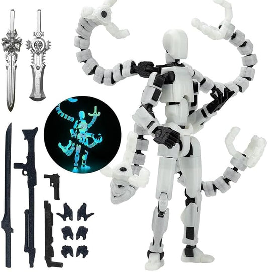 T13 Action Figure, Assembly Completed Action Figures,T 13 3D Printed Toys - The Premium Robot for Sci-Fi Enthusiasts,Four Claws Robot (White - Glows in The Dark, 5.2 Inch)
