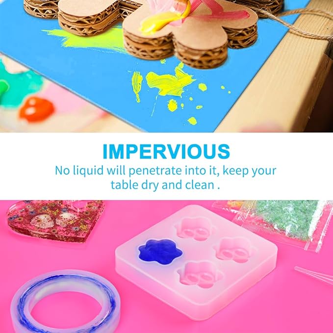 3 Pack Silicone Craft Mat, IKOCO 15.7"x 11.8" Playdough Mat Nonslip and Nonstick Silicone Sheets for Crafts, Paint, Resin Casting Molds, Blue & Rose Red & Cyan