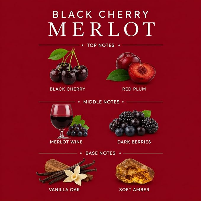 Black Cherry Merlot Affinati 10 oz Scented Candle for Home – Long Lasting Fruity Soy Blend Candle with Wooden Wick, Strong Scent Throw Glass Jar Candles, Premium Clean Burning Aromatherapy Gifts