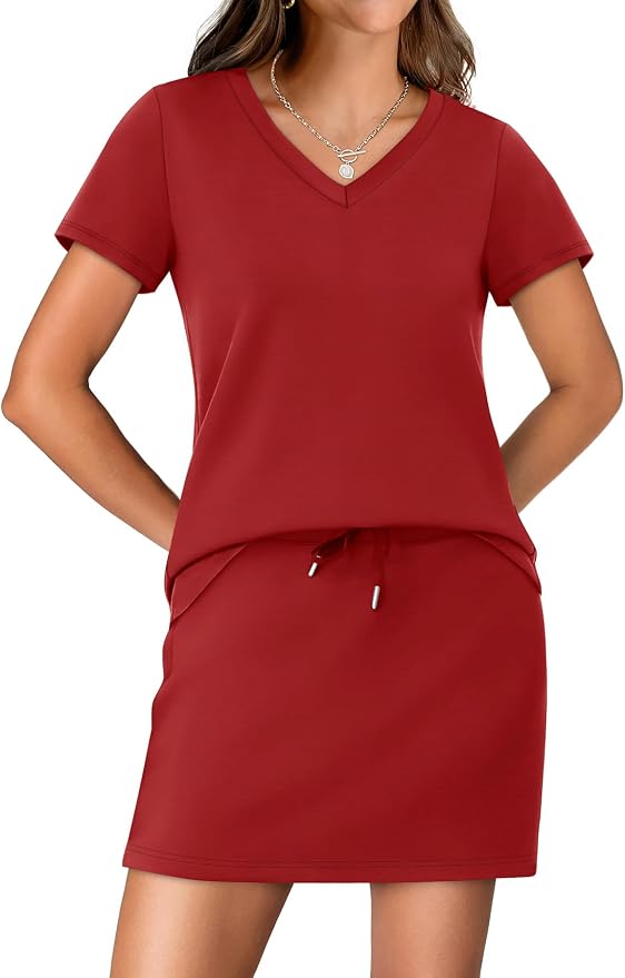 NIASHOT Two Piece Skirt Sets for Women Summer Vacation Travel Outfits Tennis Golf Skorts Versatile Lounge Sets