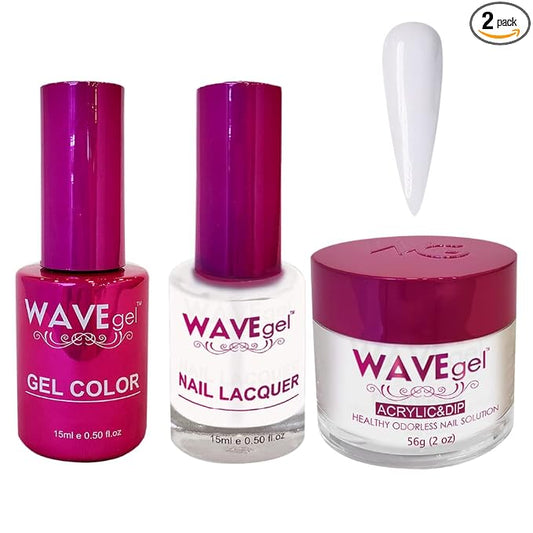 WAVEGEL Soak-Off Gel, Nail Lacquer & Acrylic/Dip Powder Matching Set - Princess Collection - #002 Super White
