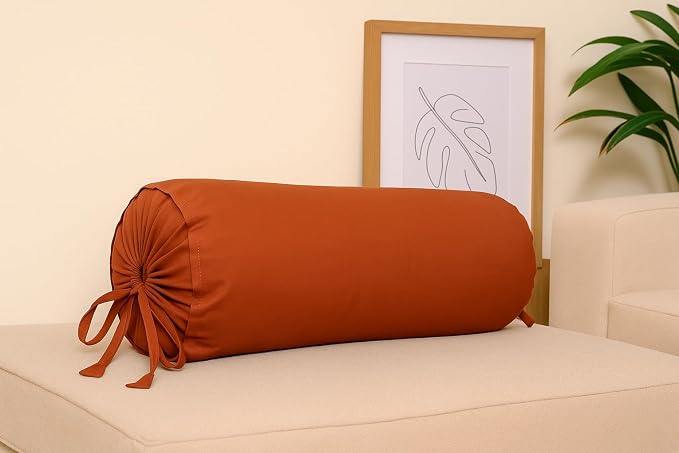 Cylindrical Pillow Bolster Cover Cervical Neck Roll Cotton Pillowcase with Drawstring Closure Neck Cushion Cover 6" x 18" (15 x 45 cm) Rust