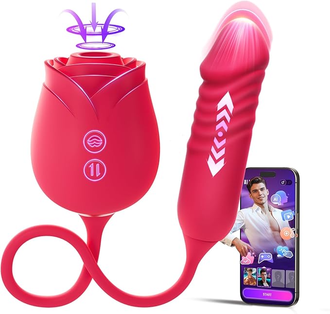 MOOLIGIRL Rose Toy Women Sex Toys, Sucking Vibrator & Thrusting Didlo with 10 Vibration Modes, APP Control Clitoral, Nipple Sucker & Anal, G-Spot Stimulator, Adult Toy with AI Lover for Solo & Couples
