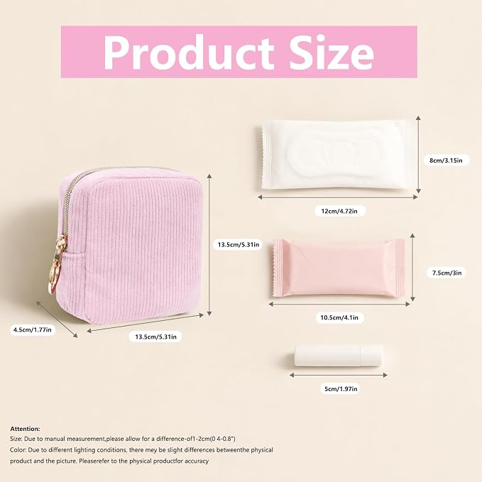 Period Bag for Girls, Corduroy Period Kit with Sanitary Pad Pouch, Menstrual Storage Bag and Tampon Holder for Purse, Girls School Essentials,Feminine Care Organizer(Pink)