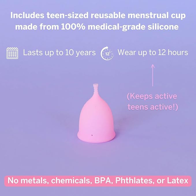 Pixie Cup Teen Menstrual Cup Kit - Best First Period Cup Starter Kit - Wash, 20 Wipes, Lube, Public Restroom Carry Cup & Storage Bag - Proven to Be What You Need to Become A Successful Cup User