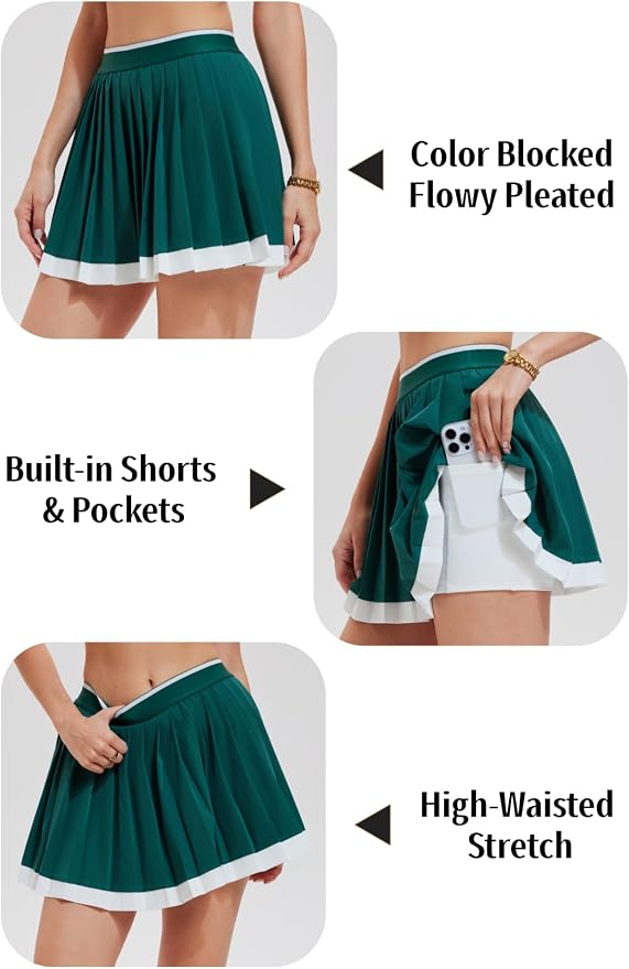 AFZ Tennis Outfits Polo Top and Color Blocked Pleated Tennis Dress Golf Outfits for Women Athletic Dress with Shorts