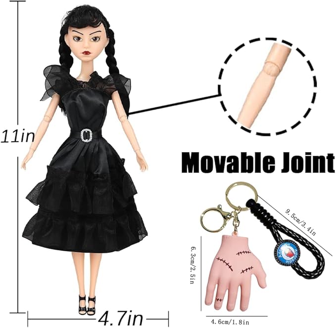 Dumwick 11.5'' Adams Doll with Gift Box, High Heels, Black Dress, and Hair, Perfect Christmas and Birthdays Toy Gift for Girls & Fans(A2)